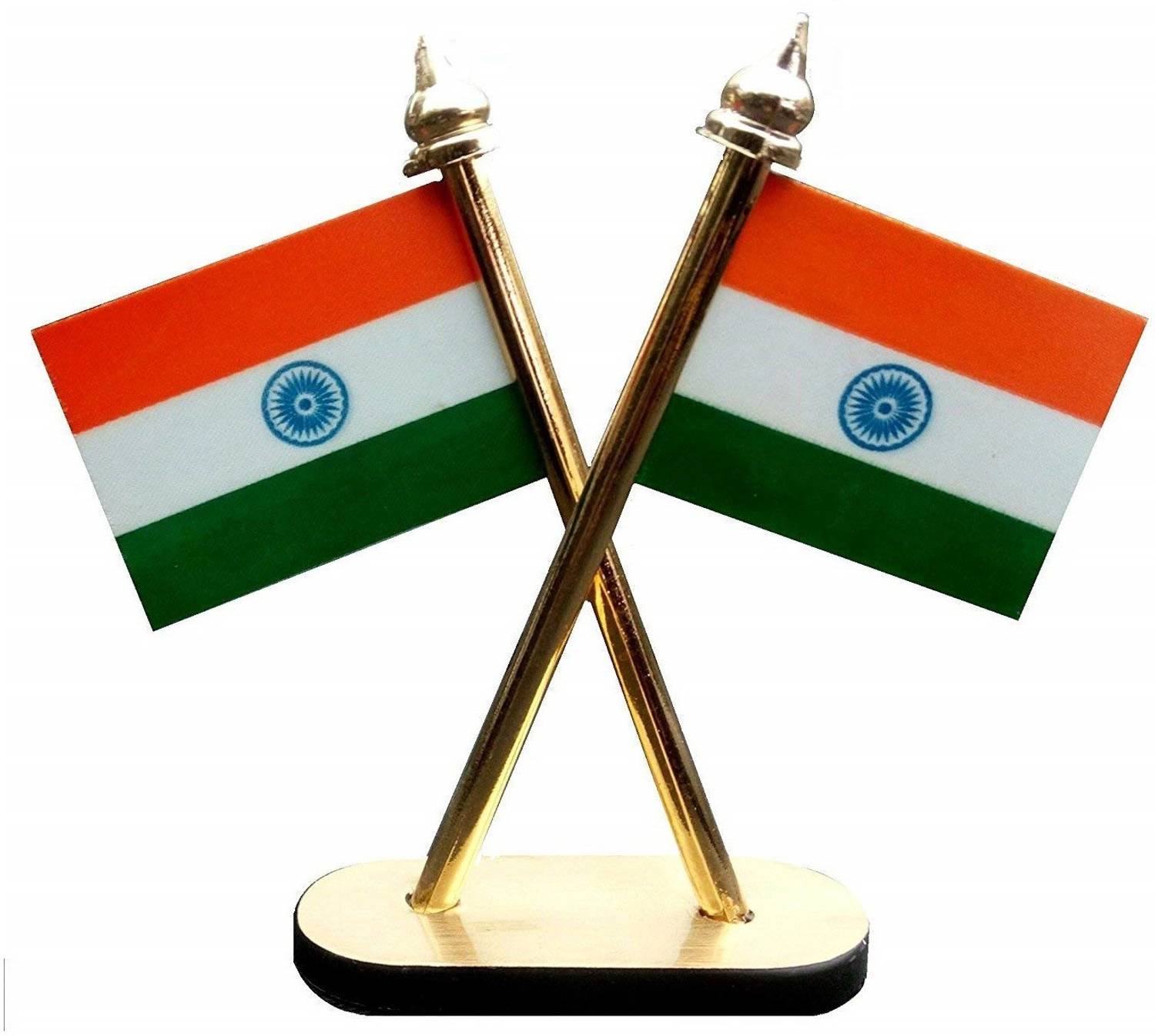 Indian Car Flag Stand Table Flag with Watch or Ganesha Idol Car Dashboard Flag 10.2 cm x 7.6 cm by Almoda Creations