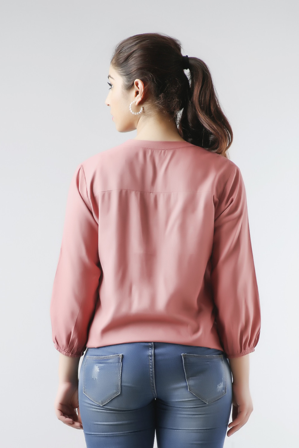 Image of Fab Star Casual Regular Sleeves Solid Women Pink Top