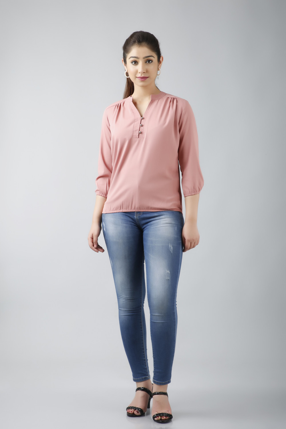 Image of Fab Star Casual Regular Sleeves Solid Women Pink Top