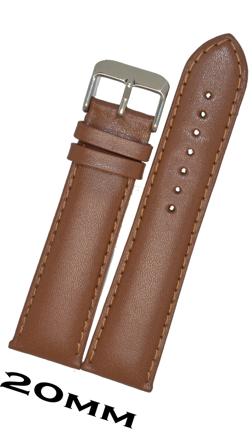 Image of SuruRetail Plain Padded Ogive Tip D6190 20 mm Genuine Leather Watch Strap
