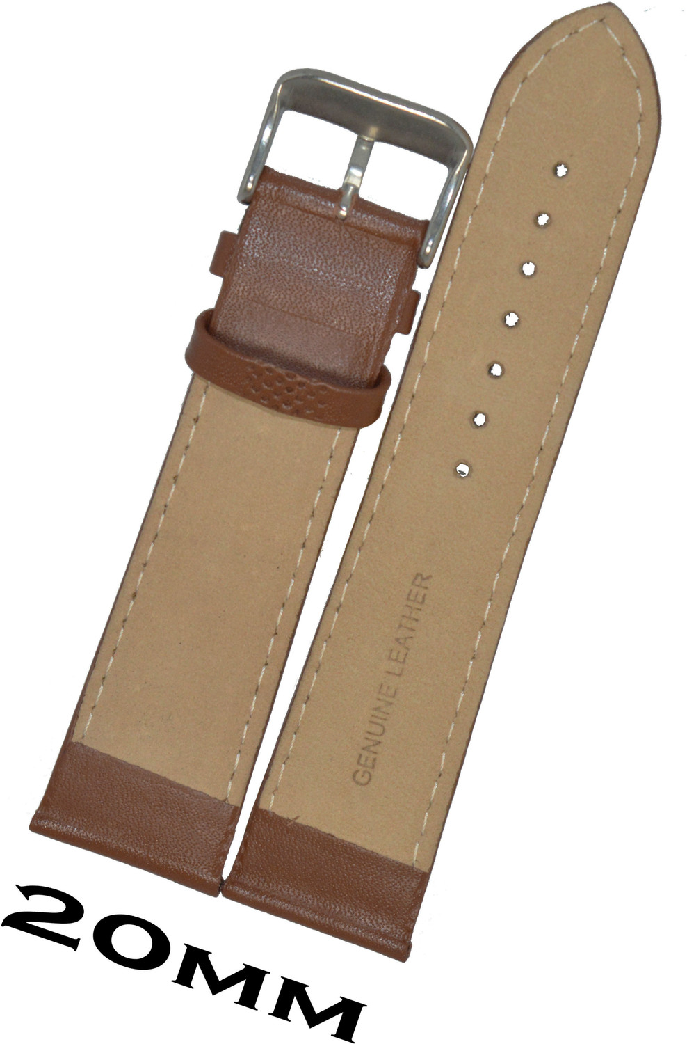 Image of SuruRetail Plain Padded Ogive Tip D6190 20 mm Genuine Leather Watch Strap