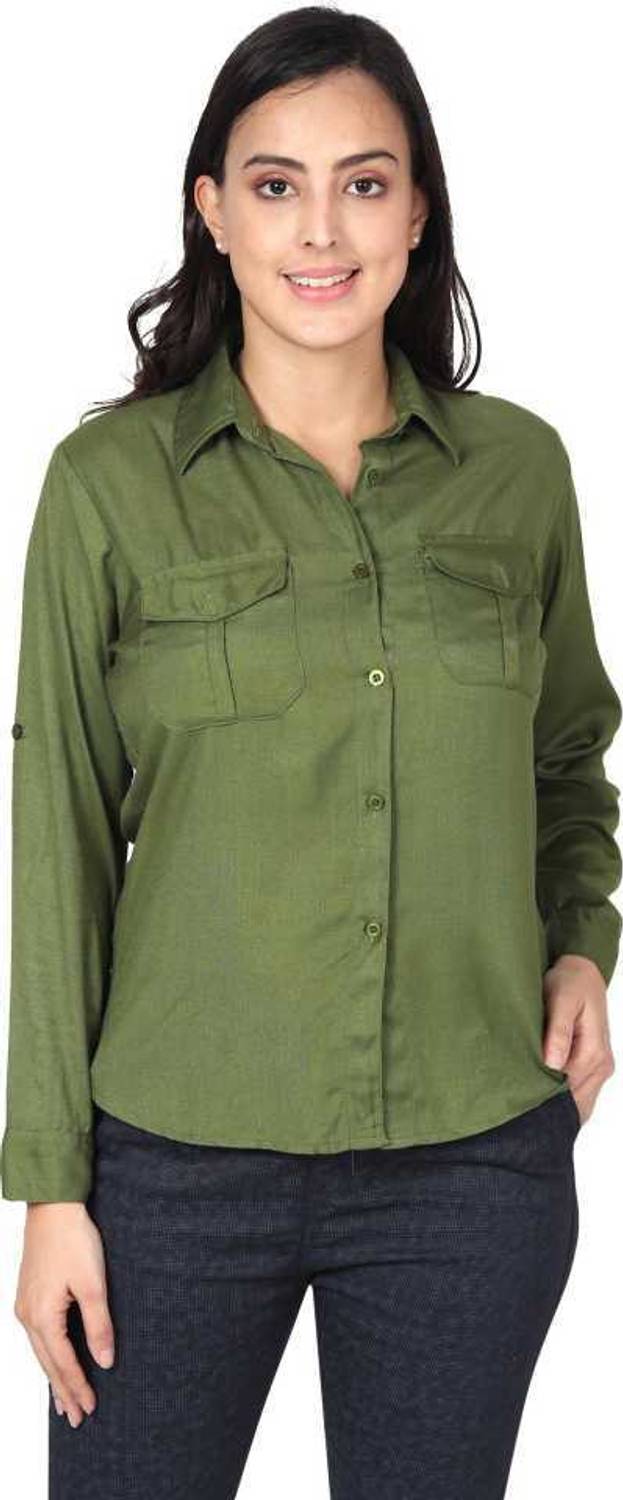 Krisha Collection Women Solid Casual Green Shirt
