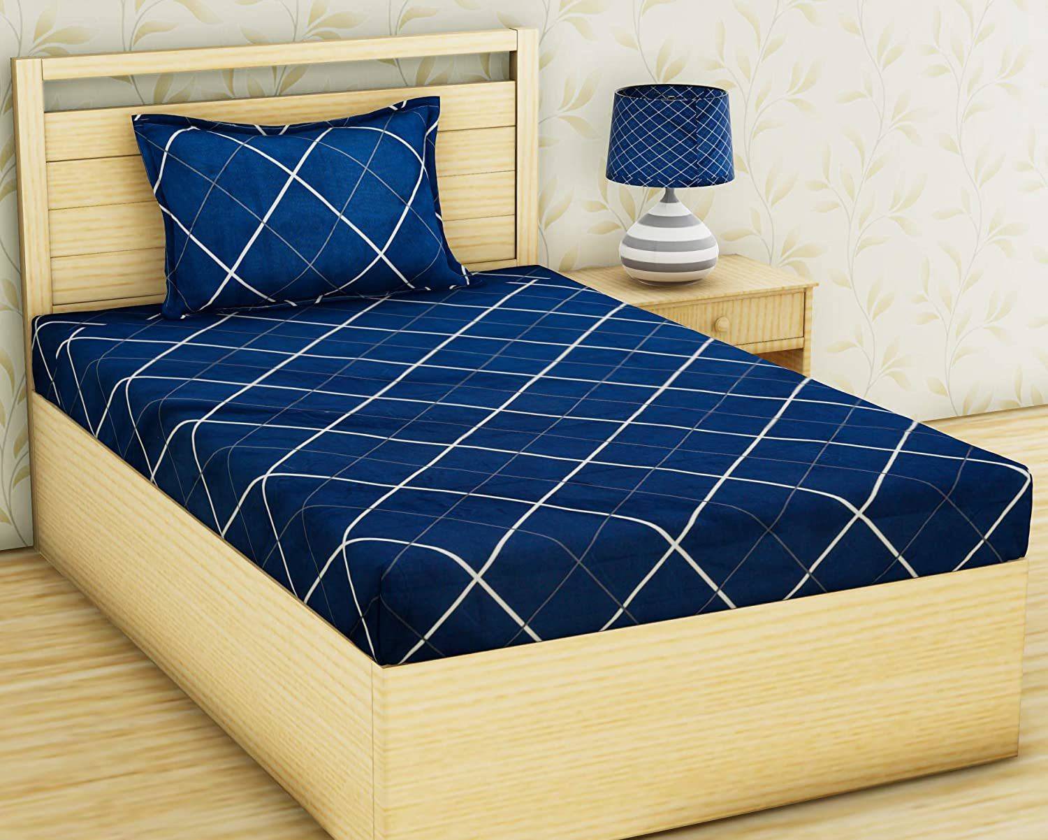 AVINYA Cotton Single Fitted (Elastic) 210 TC Geometric 1 Bedsheet