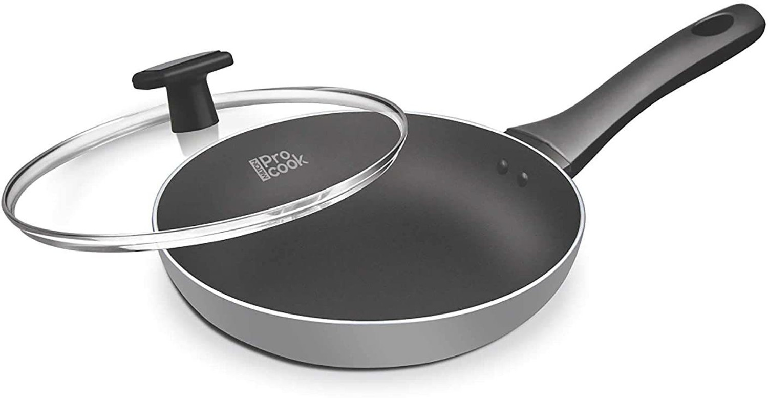 Image of MILTON Pro Cook Black Pearl Induction Fry Pan with Glass Lid, 28 cm Fry Pan 28 cm diameter with Lid 2.5 L capacity