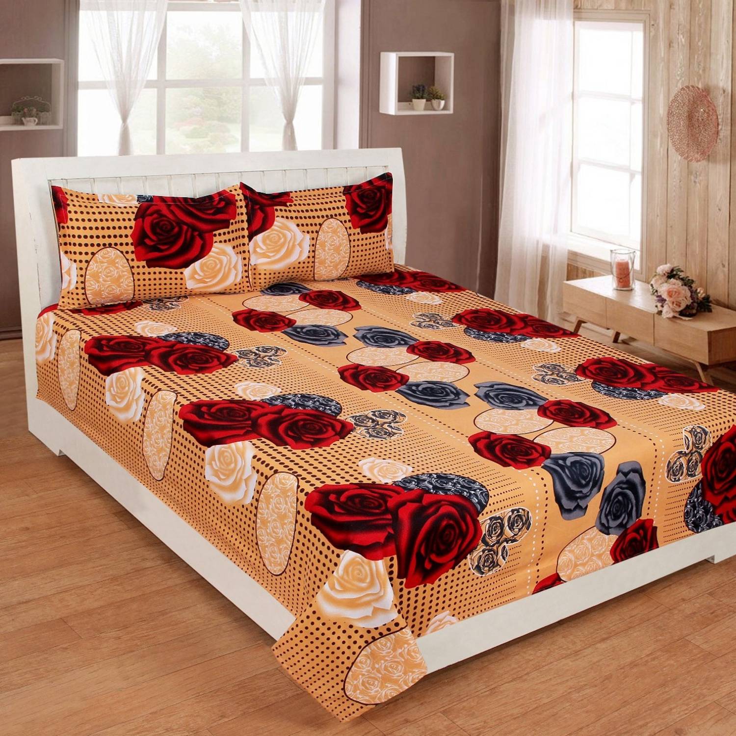 Attri Enterprises Cotton Queen Flat 150 TC 3D Printed 1 Bedsheet