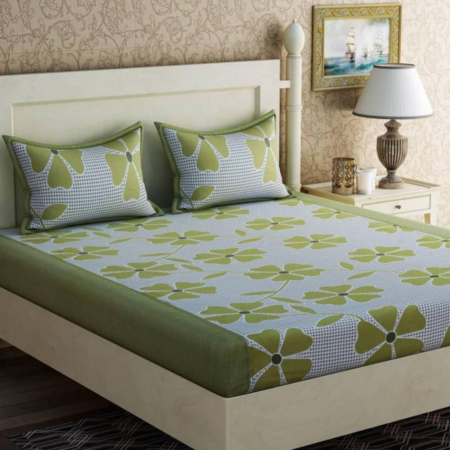 Arth Traders Polycotton Queen Flat 150 TC Printed 1 Bedsheet with 2 Pillow Covers