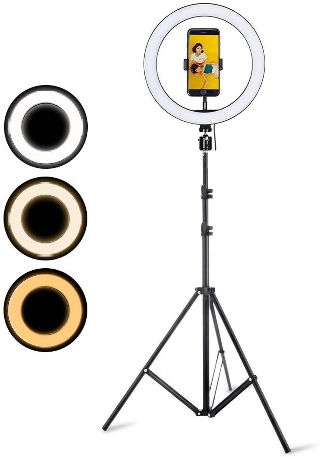 Webilla Big LED Ring Light with Tripod Stand will help you take good selfies and make really good videos. The LED right light has a 360-degree rotating phone holder for convenient reviewing, taking pictures, or shooting videos Tripod