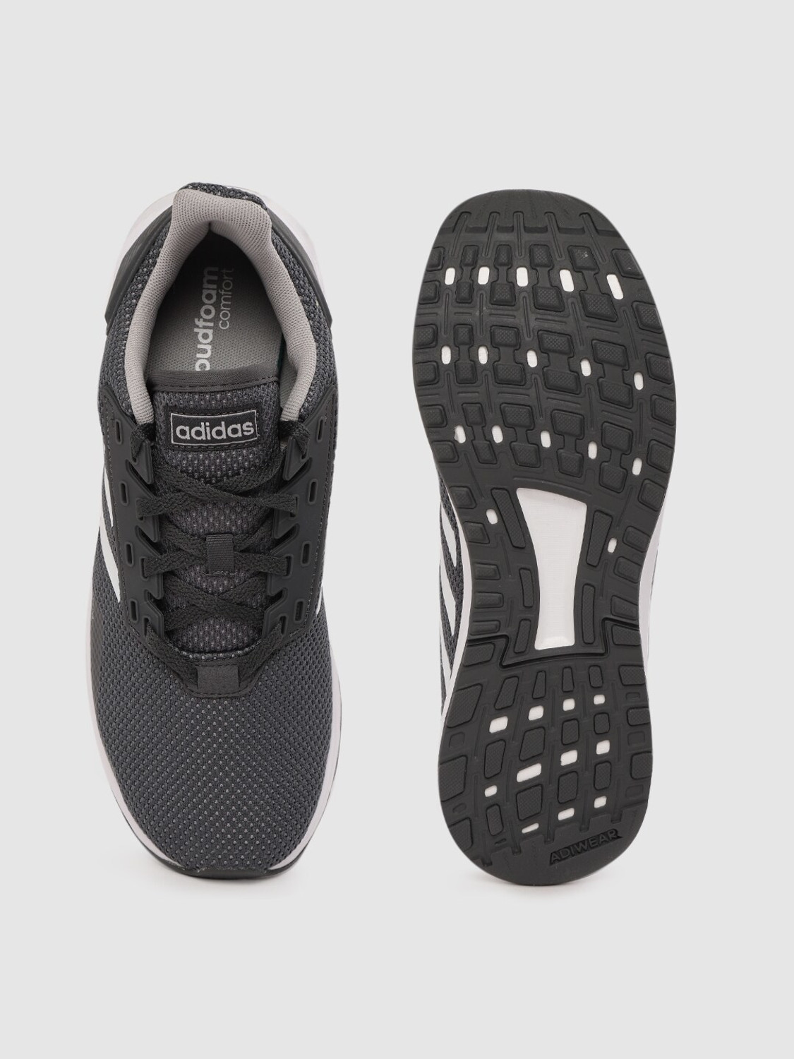 Image of ADIDAS Men Charcoal Grey Woven Design Duramo 9 Running Shoes Running Shoes For Men