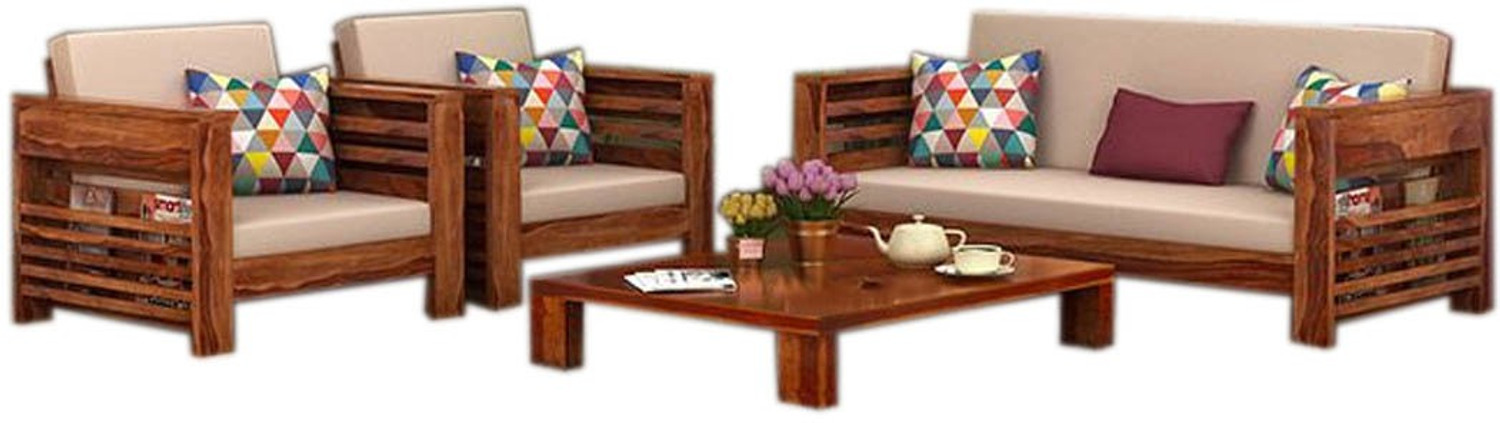 Image of DriftingWood Wooden Sofa set for living Room Furniture | 3+1+1 Sofa Set | 5 Seater Sofa Fabric 3 + 1 + 1 Sofa Set