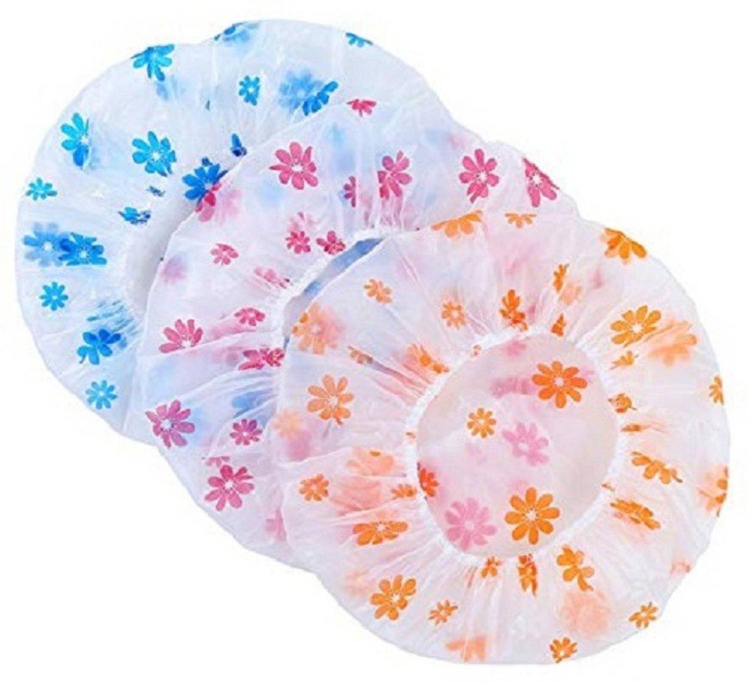 Aravli Set Of 3 Reusable Waterproof Elastic Eva Free-Size Bathroom Shower Caps - For Homes, Spas, Salons, Hair Treatment, Beauty Parlors multicolor and printed