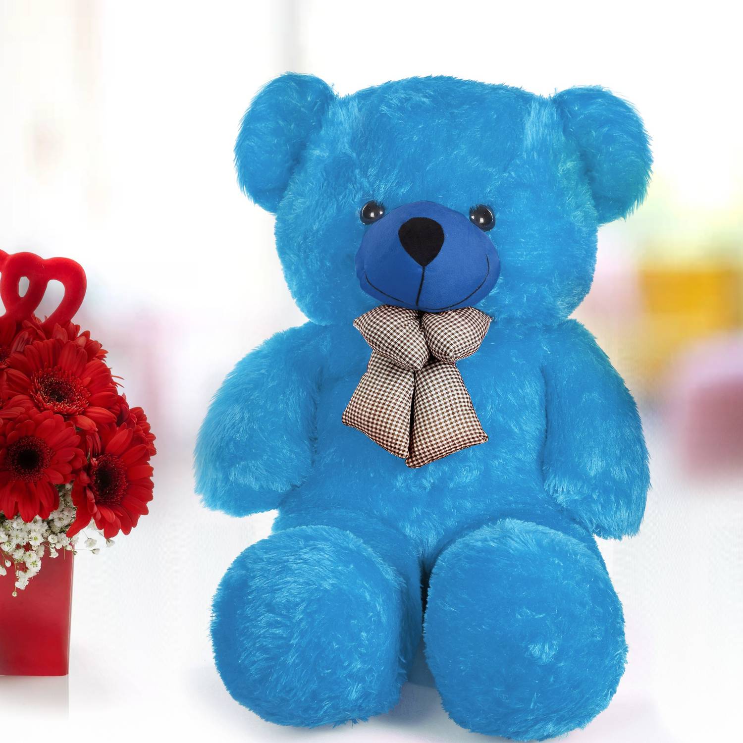 4 Feet Blue Fur & Heart Teddy Bear 120 cm - Image 1