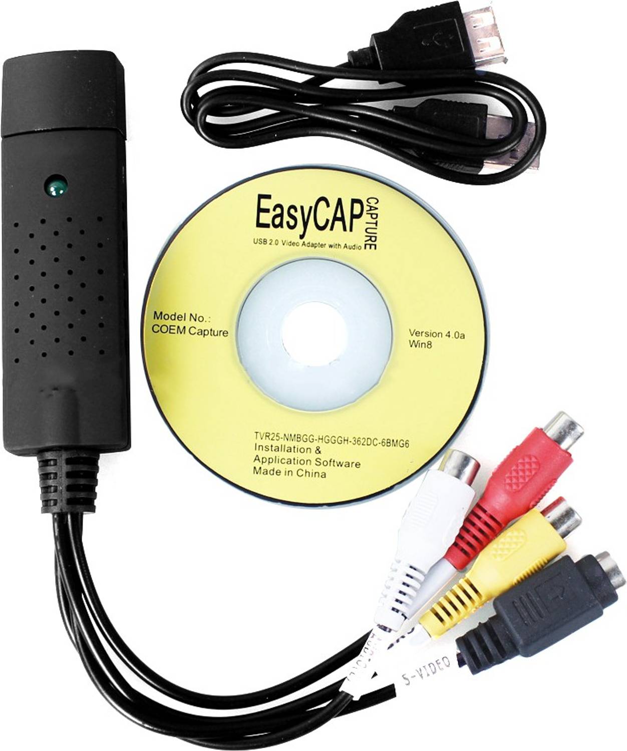 AVB TV-out Cable 1 Pcs Original USB 2.0 Easycap Easier Cap 4 Channel DC60-008 Tv Dvd Vhs Video Adapter Capture Card Audio Av Capture Support Windows Xp/7/Vista 32 Win 10- Video And Audio Capturing Device directly from TV