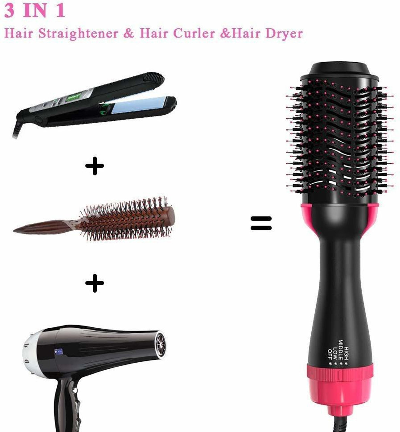 Image of NKK TRADERS One Step Hair Dryer and Volumizer, Hot Air Brush, 3 in1 Styling Brush Styler, Negative Ion Hair Straightener Curler Brush for All Hairstyle, Black