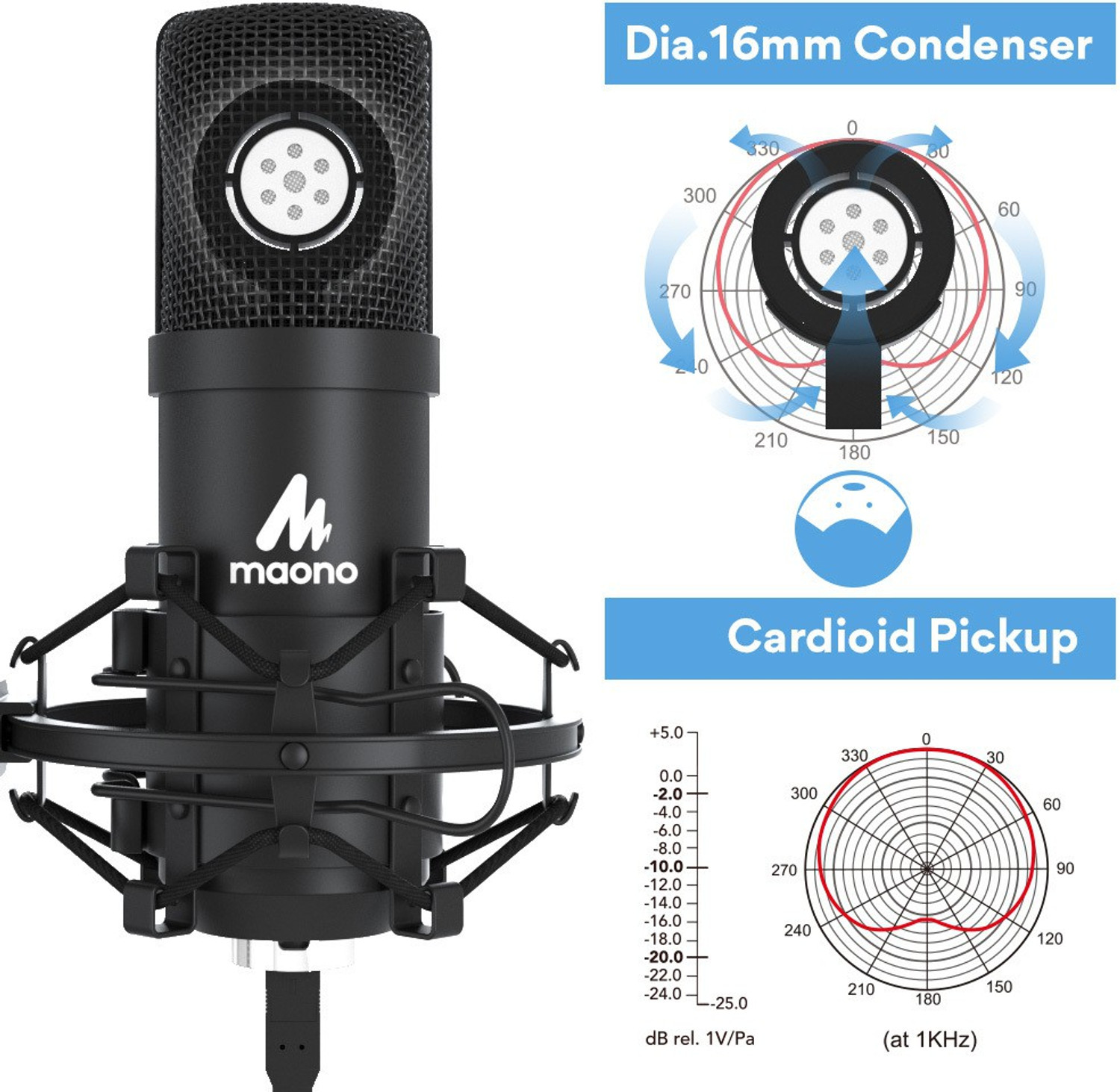 Image of Maono AU-A04 Plus Microphone With Scissor Arm Stand,Metal Shock Mount,Clamp & Windscreen