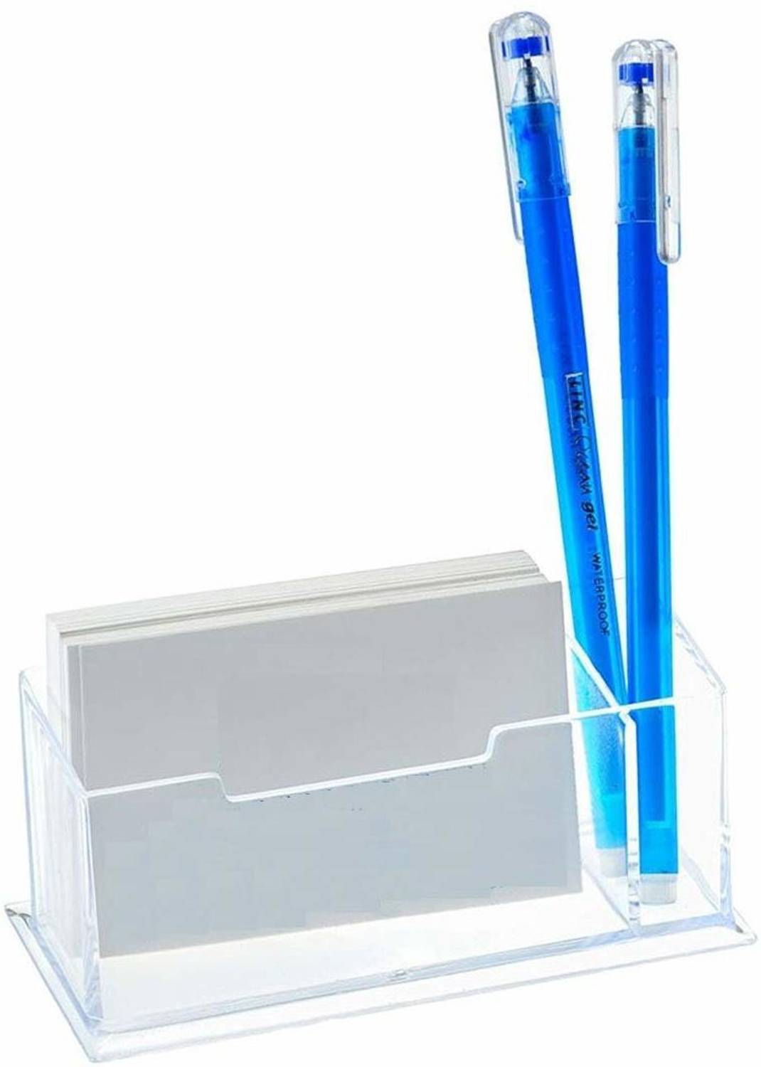 BLAPOXE 2 Compartments Acrylic Visiting Card Holder,Pen Holder
