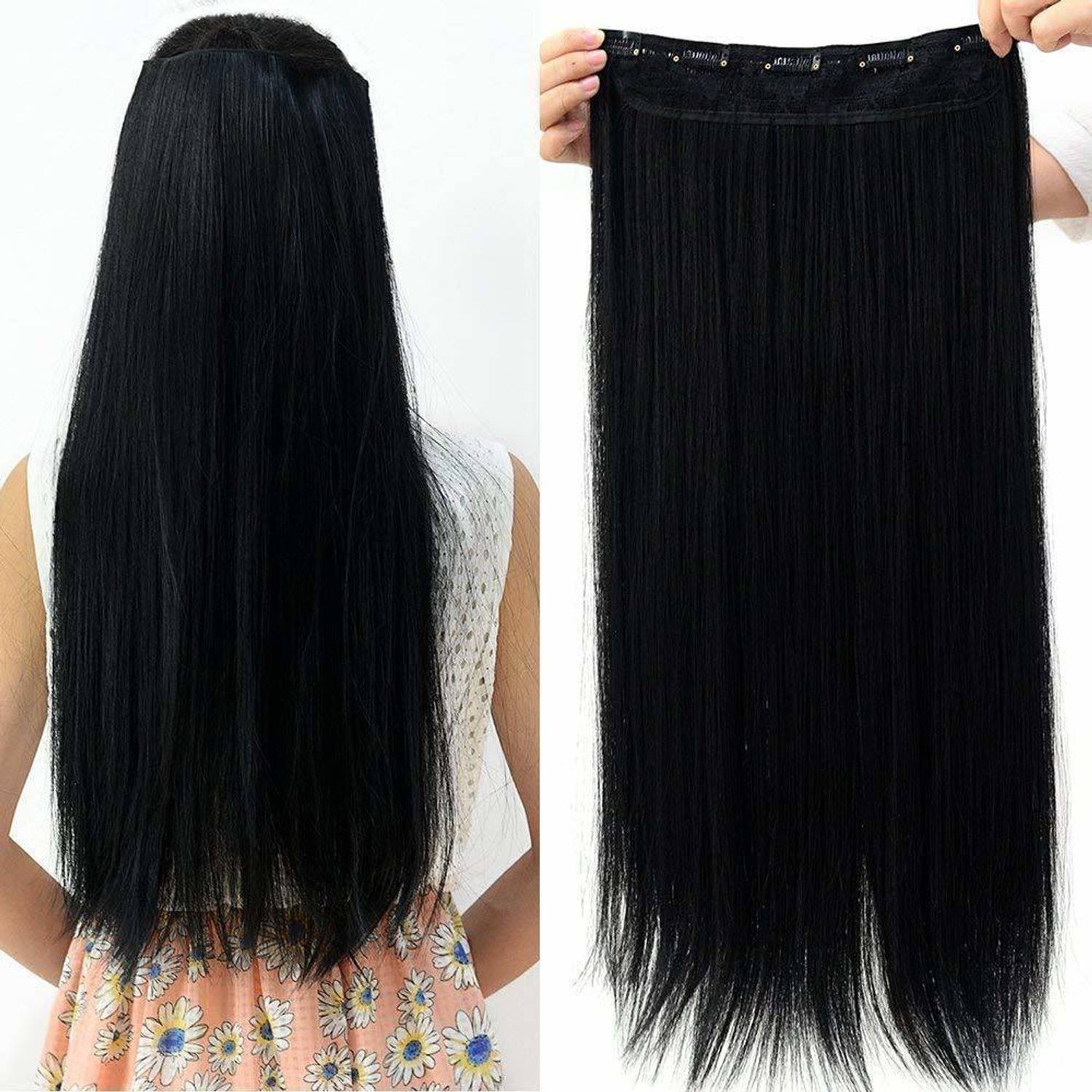 MoonEyes Women's 24 Inch Clip In Pack of 1 Natural Black Straight Extension in 5 clip Hair Extension