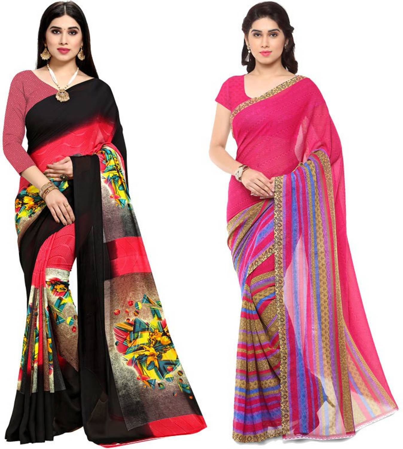 ANAND Geometric Print, Floral Print Daily Wear Georgette Saree