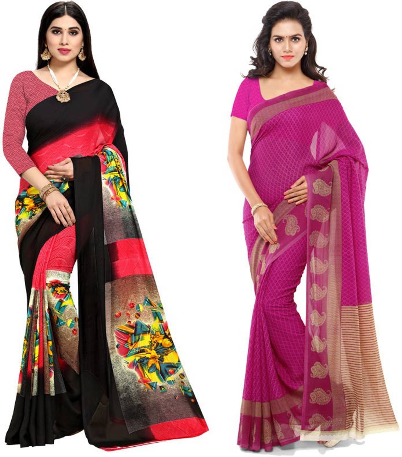 ANAND Geometric Print, Floral Print Daily Wear Georgette Saree