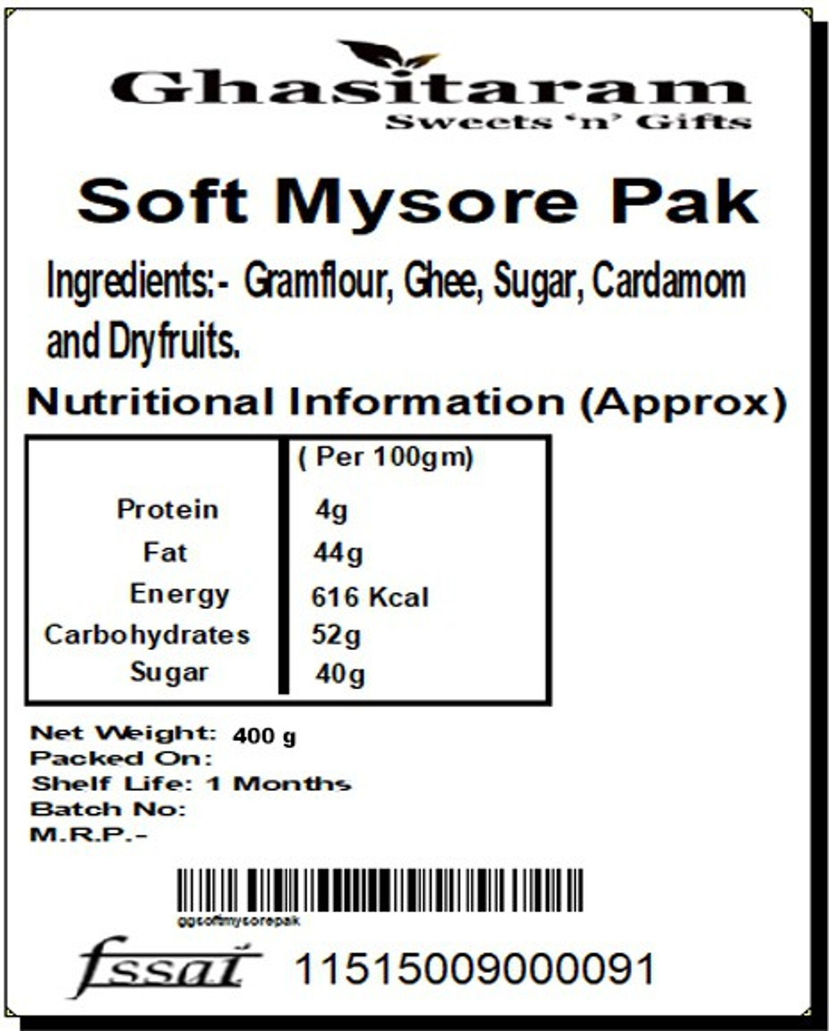 Image of Ghasitaram Gifts Diwali Sweets - Soft Mysore Pak