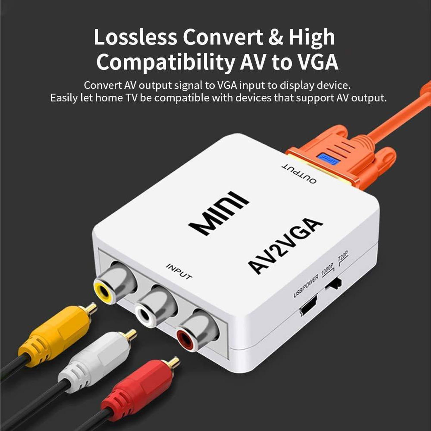 Image of VOOCME Mini HD AV2VGA Video Converter Box AV RCA CVBS to VGA Video Converter Gaming Adapter