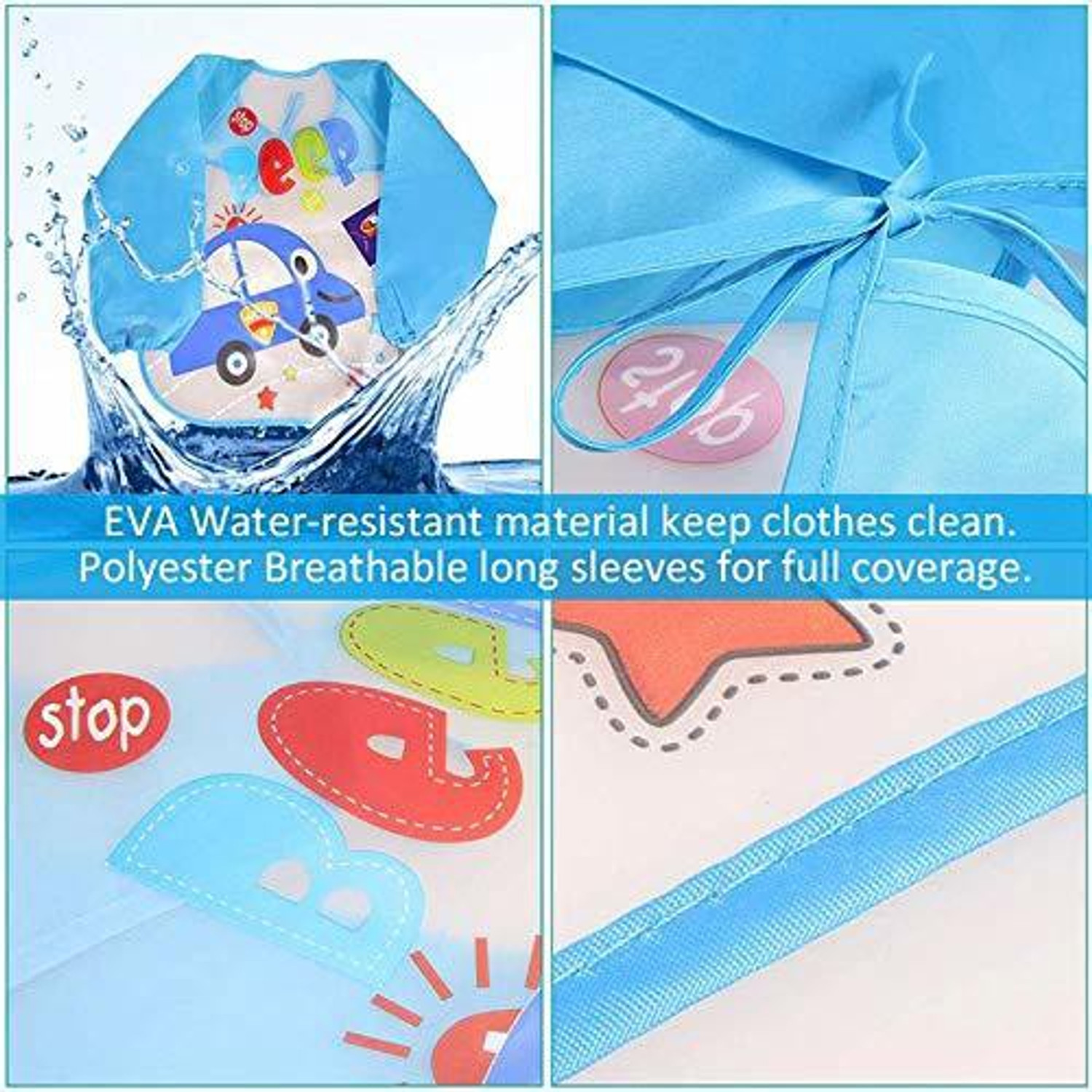 Image of DOMENICO Waterproof Colorful Bib Cute Cartoon Baby Bibs Full Sleeve Apron Feeding Bibs