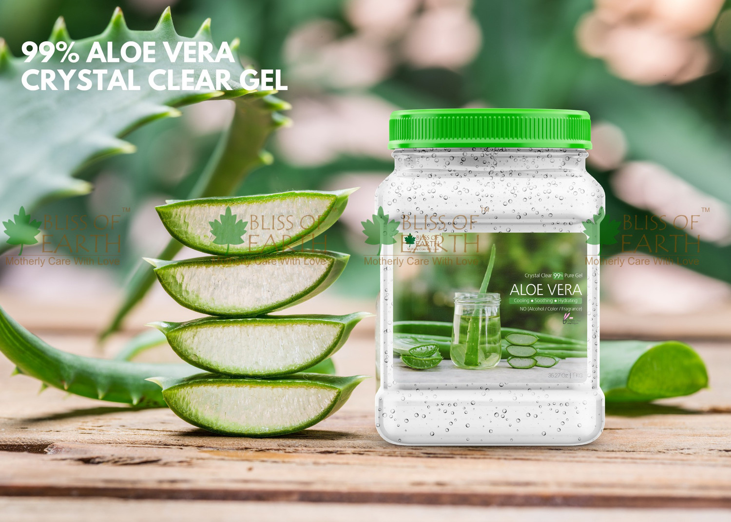 Image of Bliss of Earth 99% Pure Crystal Clear Aloe Vera Gel For Face, skin & Hair. Moisturization & Hydration