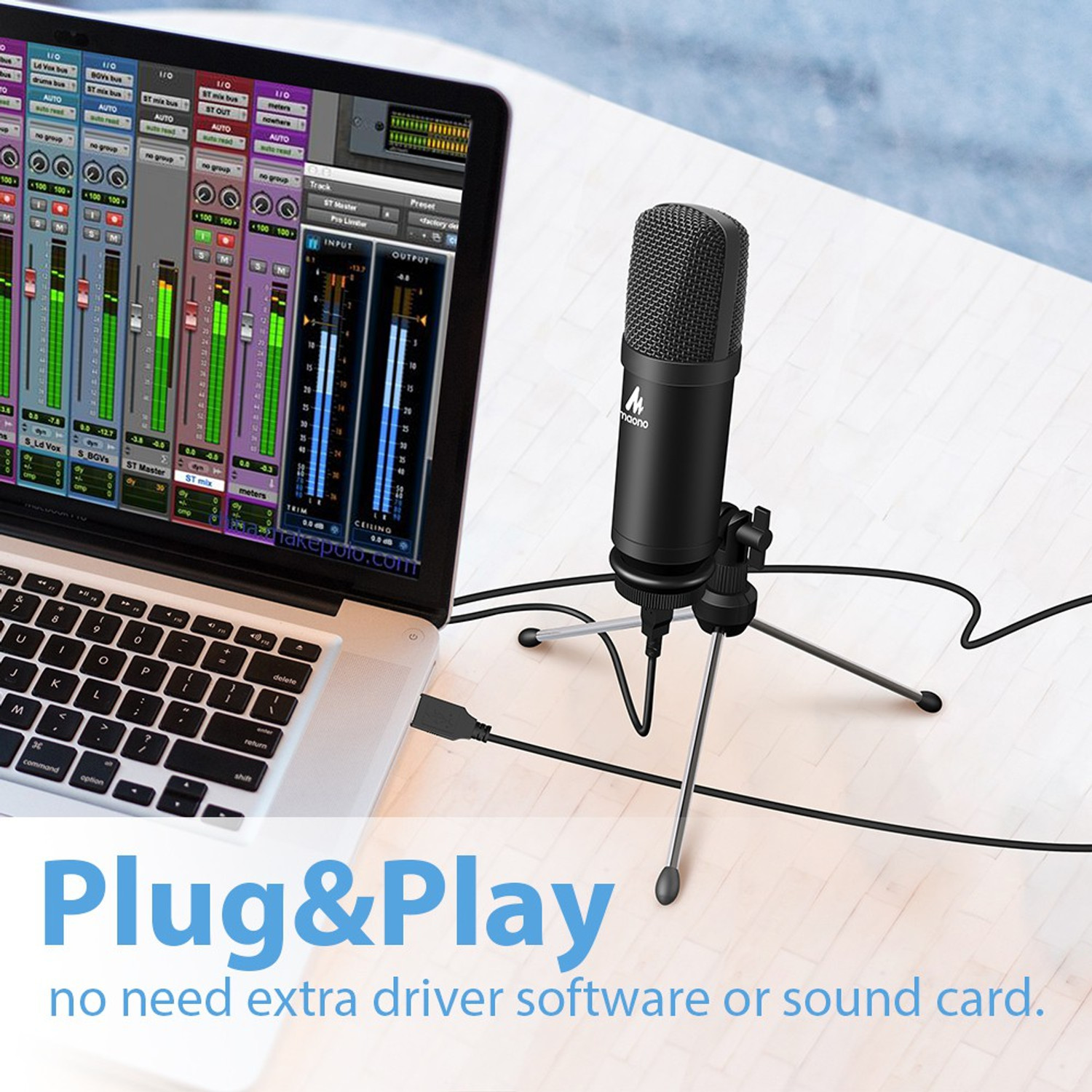 Image of Maono AU-A04 Plus Microphone With Scissor Arm Stand,Metal Shock Mount,Clamp & Windscreen