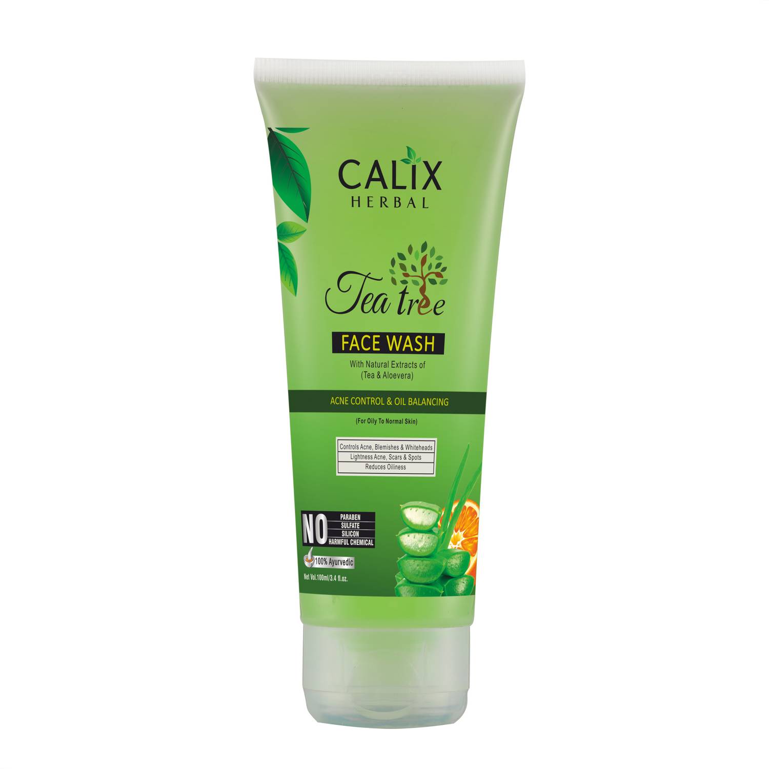 calix Herbal Organic & Ayurvedic Tea Tree For Acne Control & Oil Balancing - Deeply Cleanses Skin, Clears Skin, Scars & Spots For Oily To Normal Skin Face Wash