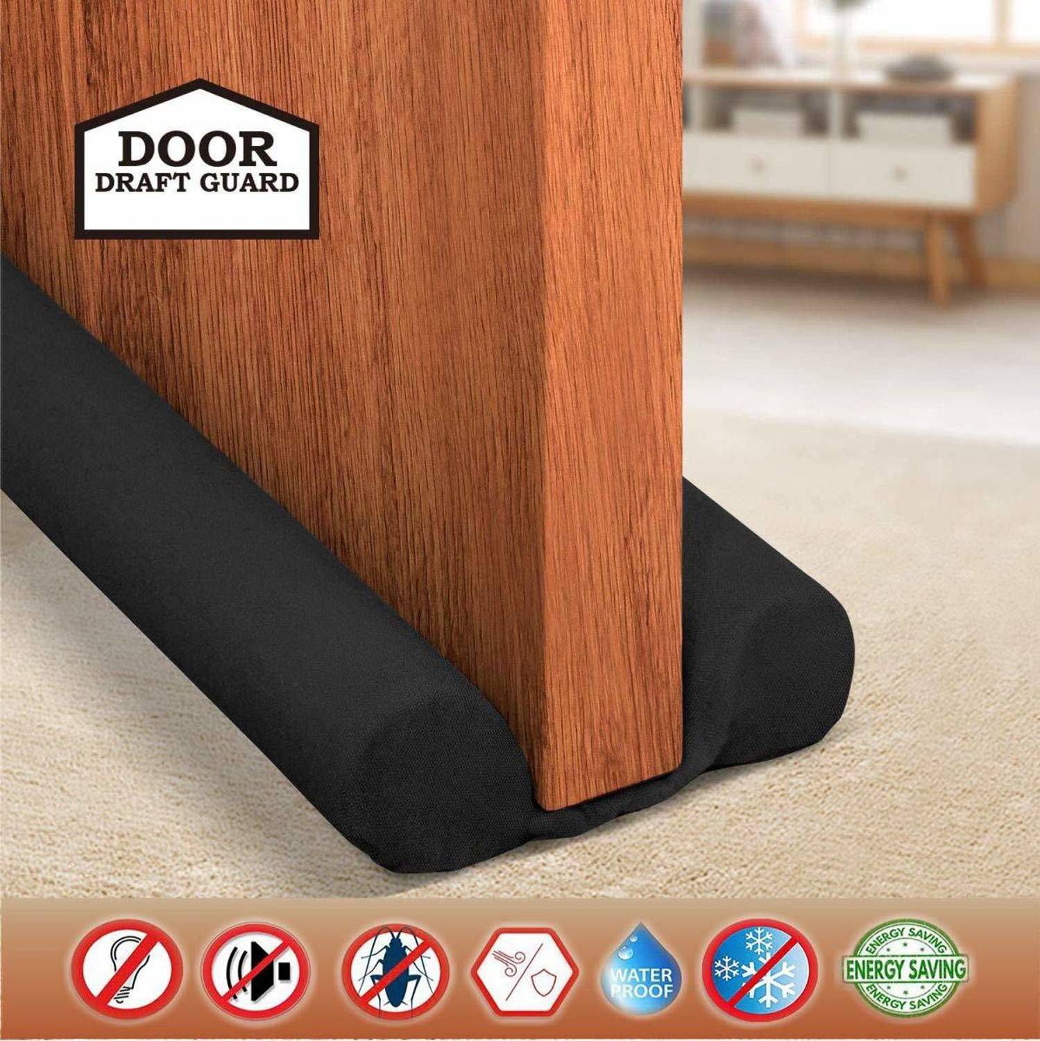 AKSHAR ABSOLUTE Sound and dust Proof Twin Under Door Draft Fabric Guard | Gap Sealer - Stops Light/Dust/Cool Air Escape | Size 39 inch Doors| Black colour (Pack of 1) Durable Floor Mounted Door Sealing Strip Guard Floor Mounted Door Stopper