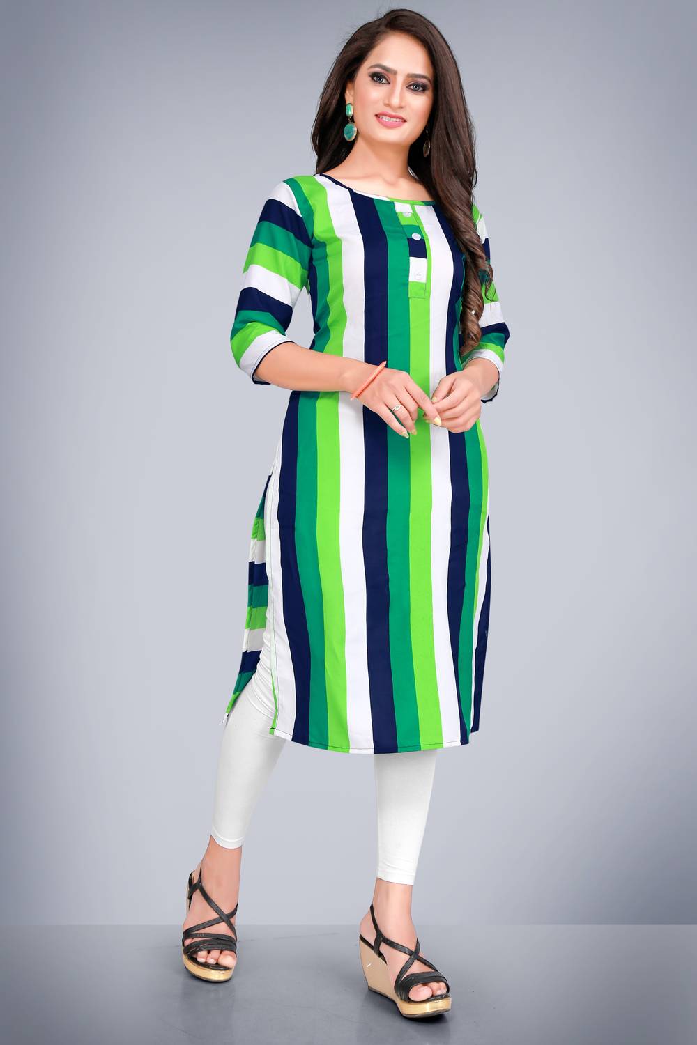 KETAKI FASHION Women Printed Crepe Straight Kurta (Green, White,