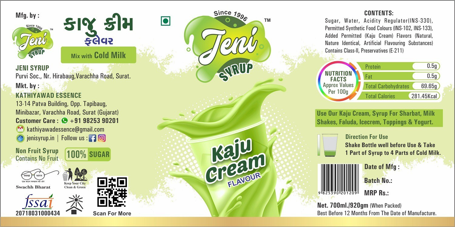 Image of jeni Milk Sharbat Pack of 3 Flavors Kesar Kulfi, Kaju Cream, Kesar Elaichi /Non-Fruit Sharbats Synthetic Syrup Combo /Gift Pack /Summer Combo [700 ml each] [700 ml, 700 ml, 700 ml, Pack of 3]