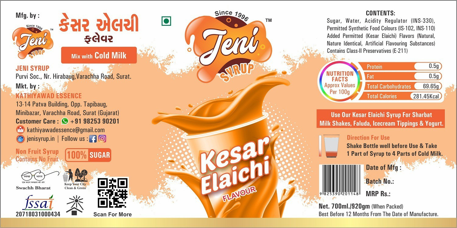 Image of jeni Milk Sharbat Pack of 3 Flavors Kesar Kulfi, Kaju Cream, Kesar Elaichi /Non-Fruit Sharbats Synthetic Syrup Combo /Gift Pack /Summer Combo [700 ml each] [700 ml, 700 ml, 700 ml, Pack of 3]