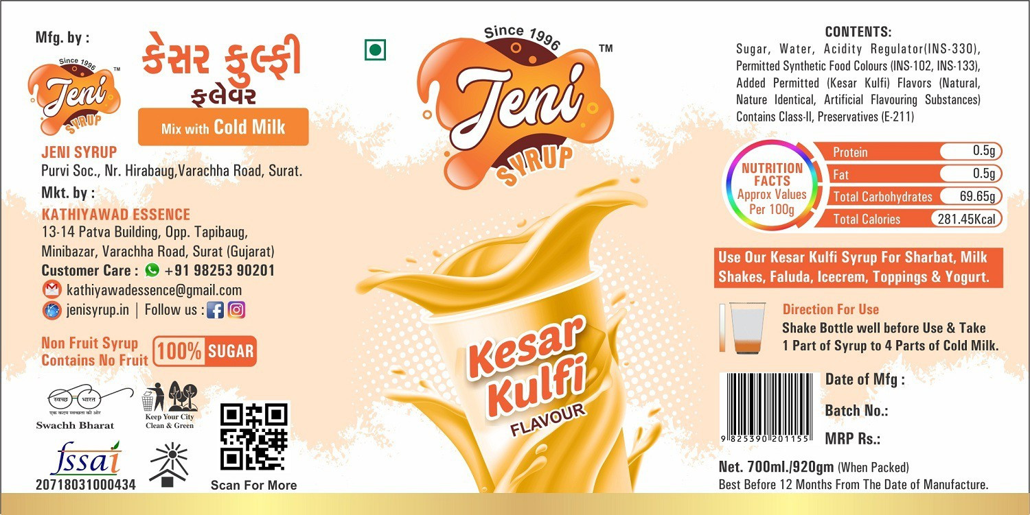 Image of jeni Milk Sharbat Pack of 3 Flavors Kesar Kulfi, Kaju Cream, Kesar Elaichi /Non-Fruit Sharbats Synthetic Syrup Combo /Gift Pack /Summer Combo [700 ml each] [700 ml, 700 ml, 700 ml, Pack of 3]