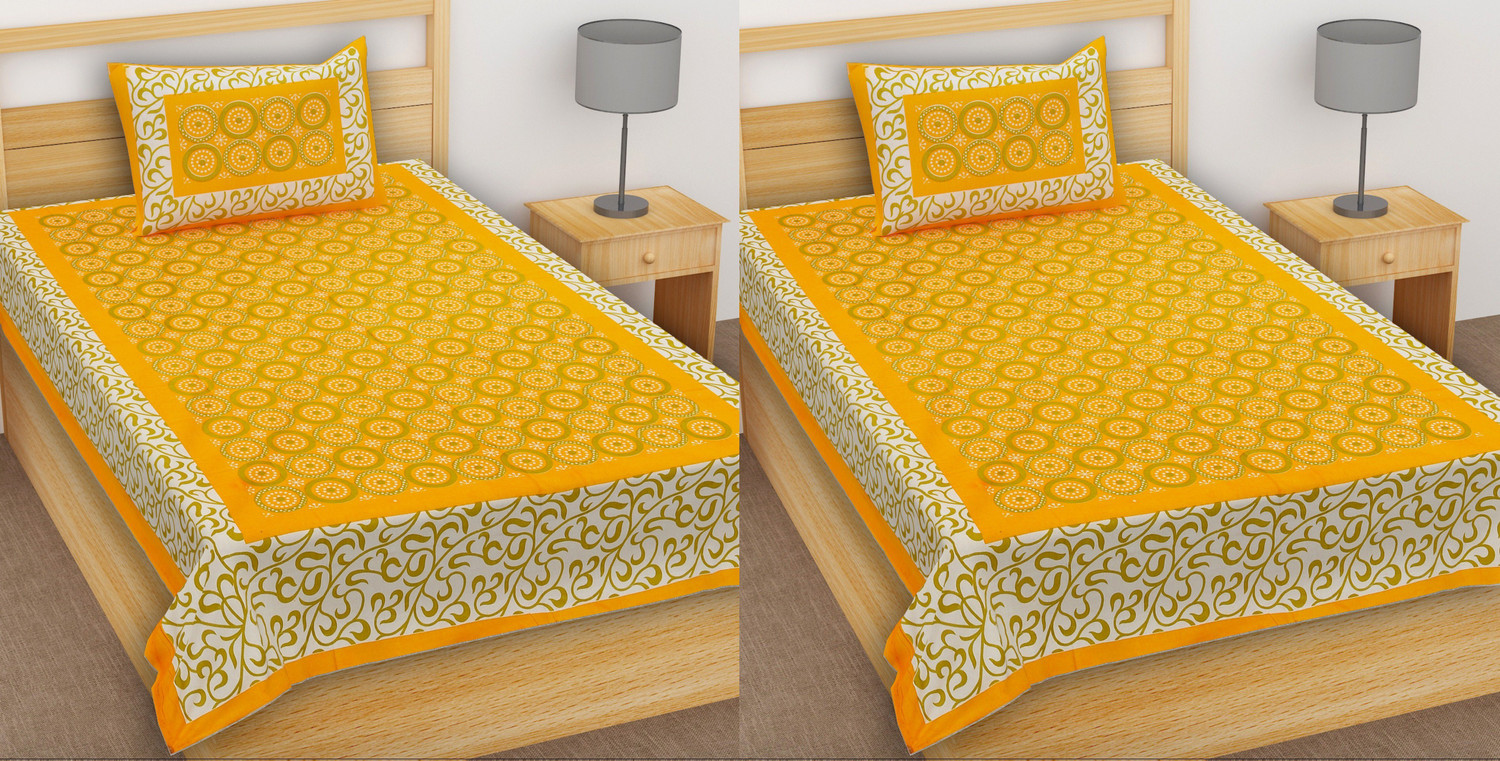 Image of TANIKA - Belives in best quality Cotton Single Flat 152 TC Printed 2 Bedsheets with 4 Pillow Covers