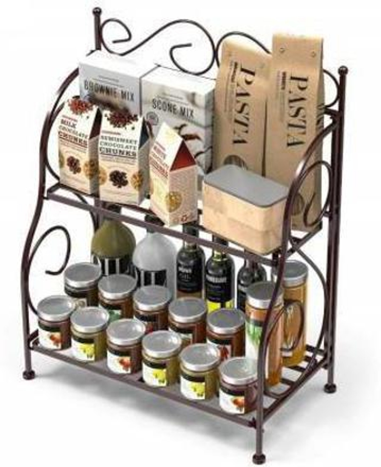 Image of Giftoshopee 2 Tier Foldable Wrought and Cast Iron Spice Shelf Rack Kitchen Bathroom Countertop Storage Organizer (Black) Iron Wall Shelf