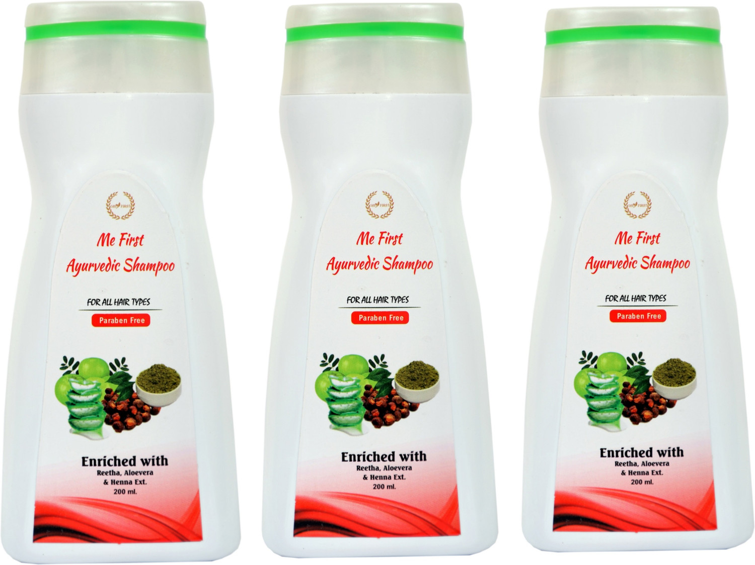 Image of ME FIRST Amla Reetha Shikakai & Aloevera Shampoo For Hair fall control and Damage Repair, Fast Hair Growth, Healthy Scalp, Removes Dandruff & Lice ( 200ML x 3 )