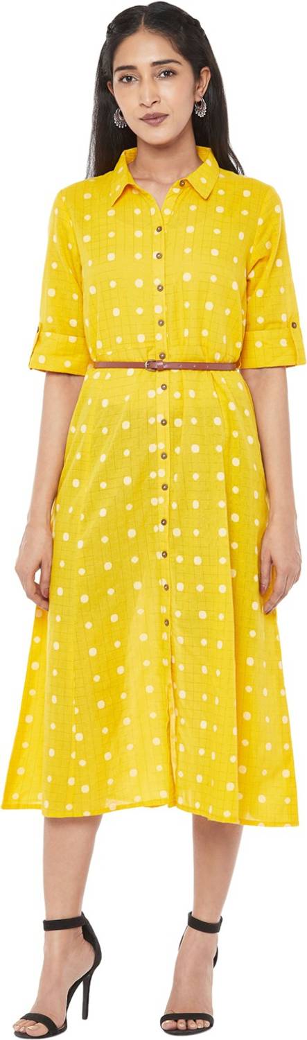 Akkriti by Pantaloons Women Shirt Yellow Midi/Calf Length Dress