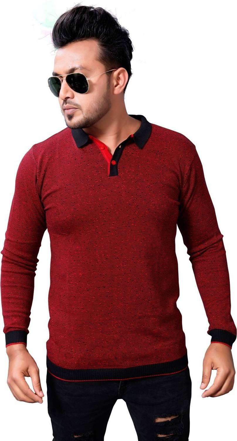 THE 9192 Men Self Design Polo Neck Cotton Blend Multicolor T-Shirt