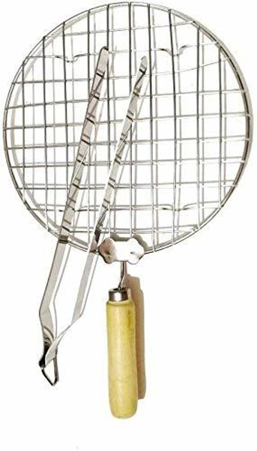 A2SK Round Roasting Net with Steel Chimta Stainless Steel Wire Roaster, Papad Jali,Roti Grill,Chapati Grill Round 19 cm, 27 cm Roasting Tong Set