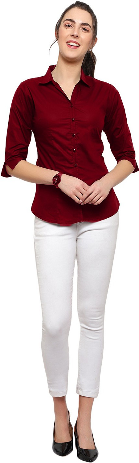Image of Blue Ronin Women Solid Formal Maroon, Beige Shirt