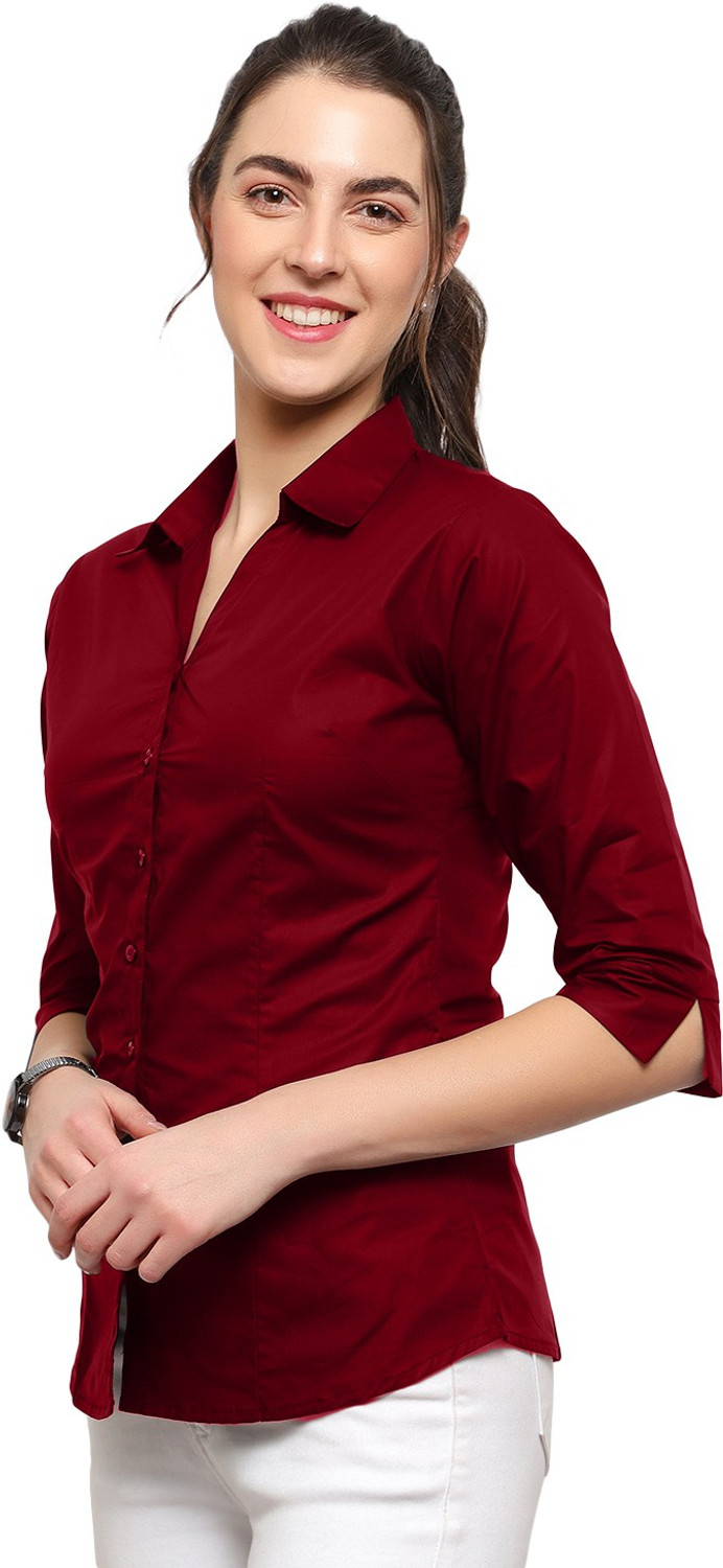 Image of Blue Ronin Women Solid Formal Maroon, Beige Shirt