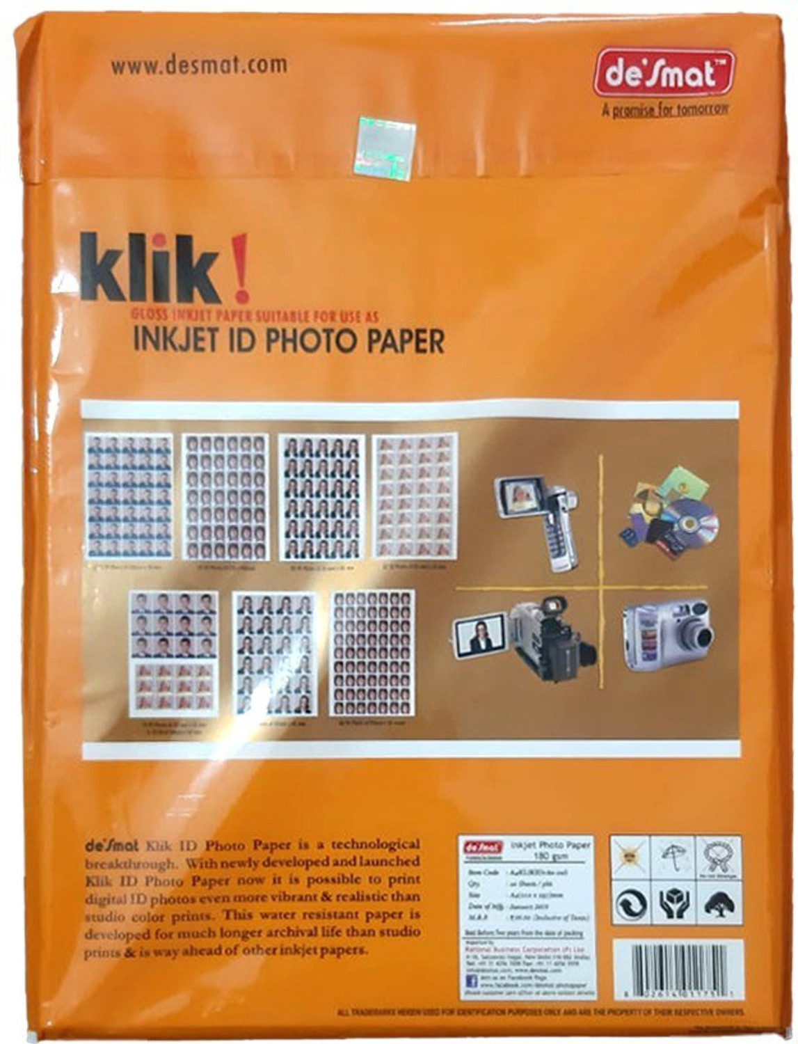 Image of Desmat Klik A4KLIKID180-20S UNRULED A4 180 gsm Photo Paper