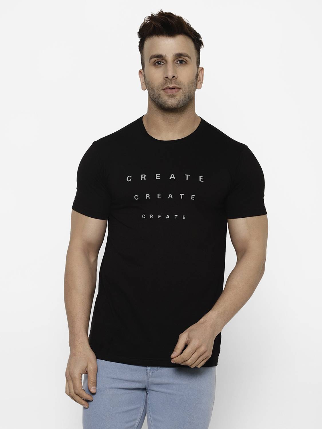 Cape Canary Printed Men Round Neck Black T-Shirt