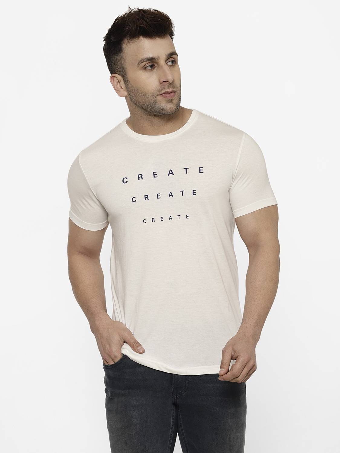 Cape Canary Printed Men Round Neck White T-Shirt