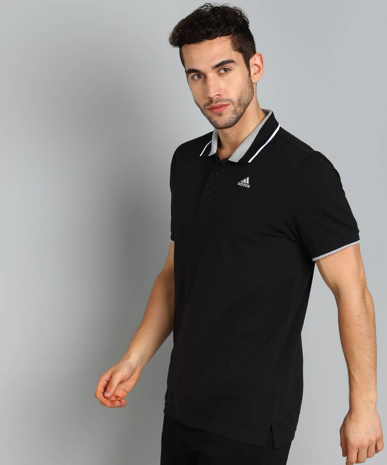Adidas Men Black Polo Neck T-Shirt - Image 2