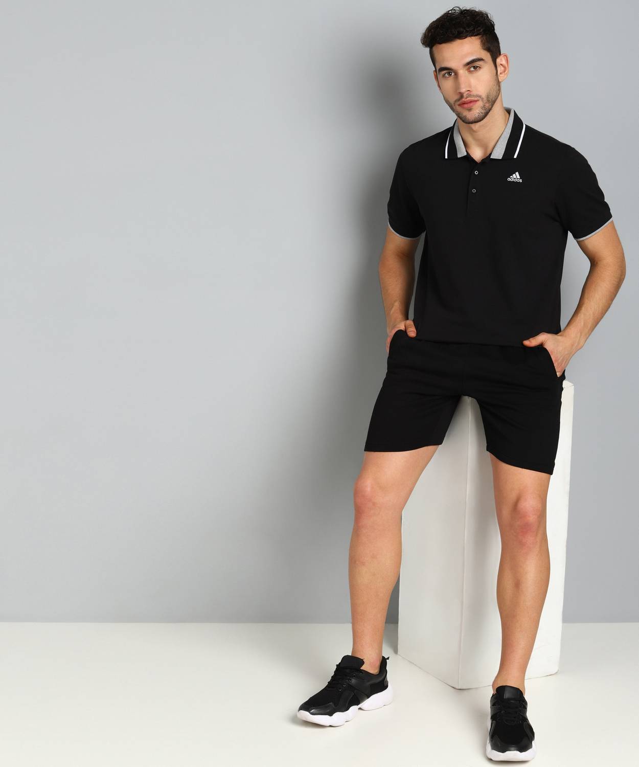 Adidas Men Black Polo Neck T-Shirt - Image 3