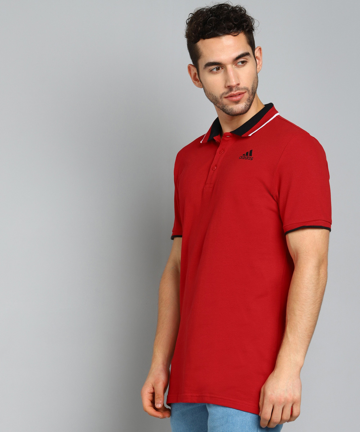 Image of ADIDAS Solid Men Polo Neck Red T-Shirt