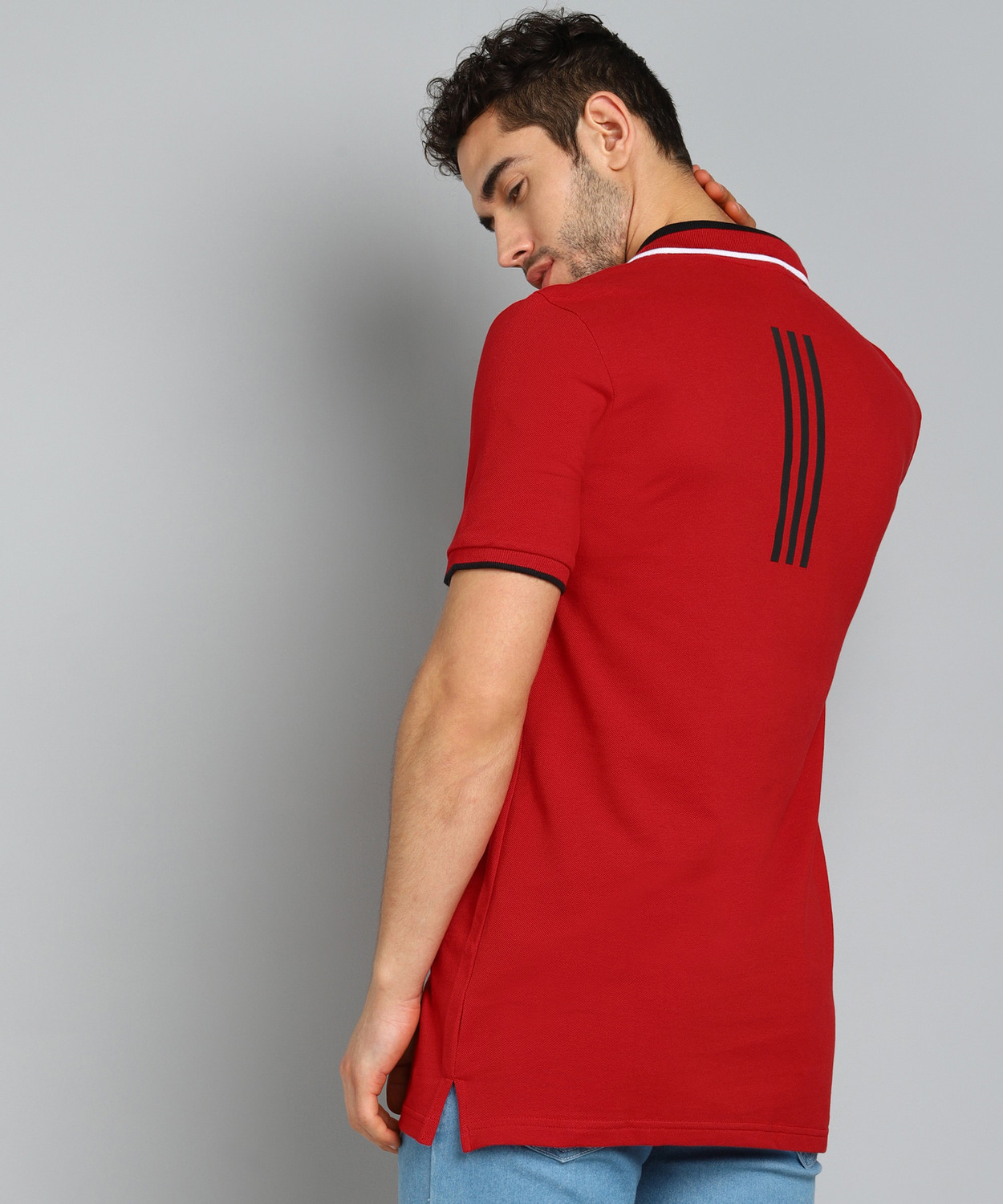 Image of ADIDAS Solid Men Polo Neck Red T-Shirt