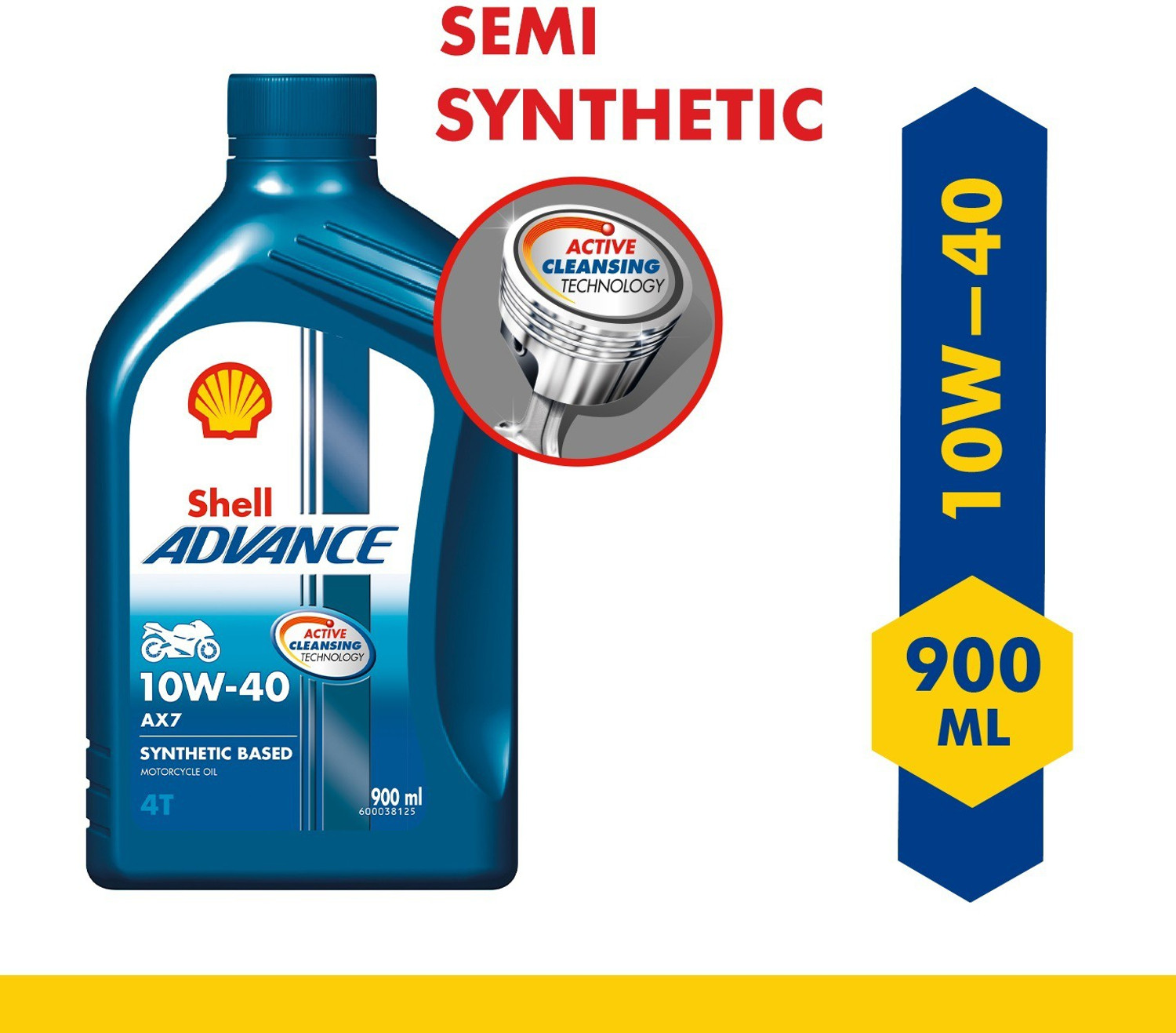 Image of Shell Advance AX7 4T 10W-40 API SM Synthetic Blend Engine Oil