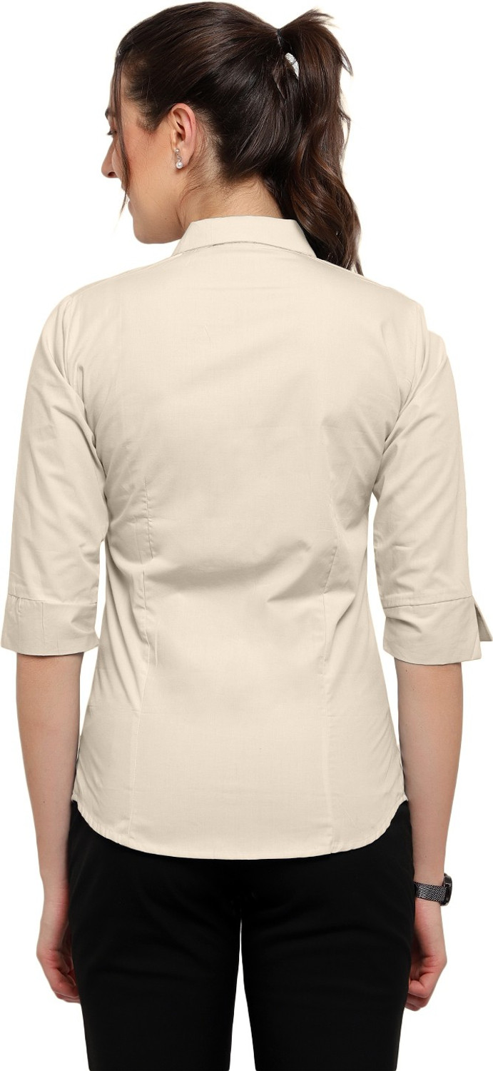 Image of Blue Ronin Women Solid Formal Maroon, Beige Shirt